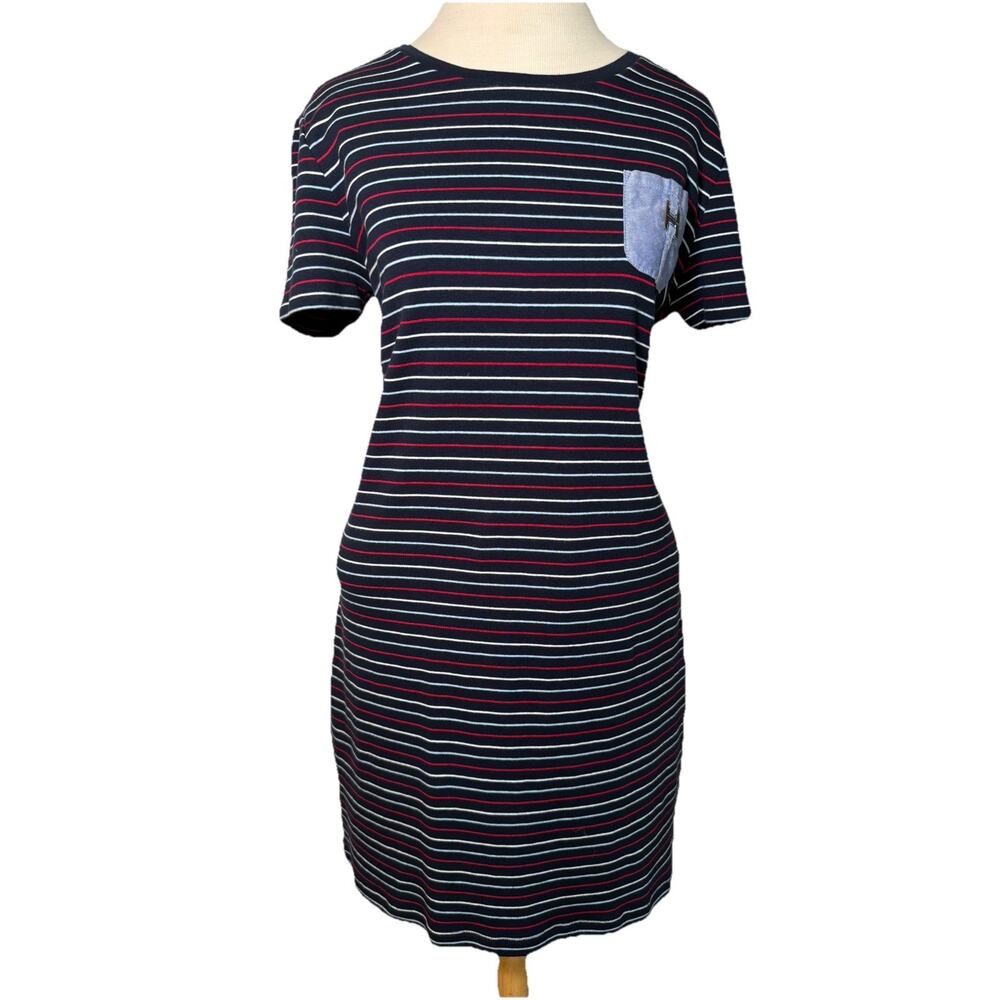 Tommy Hilfiger Navy Womens Navy White/Rd Stripe Short Sleeve T-Shirt Dress Sz XL